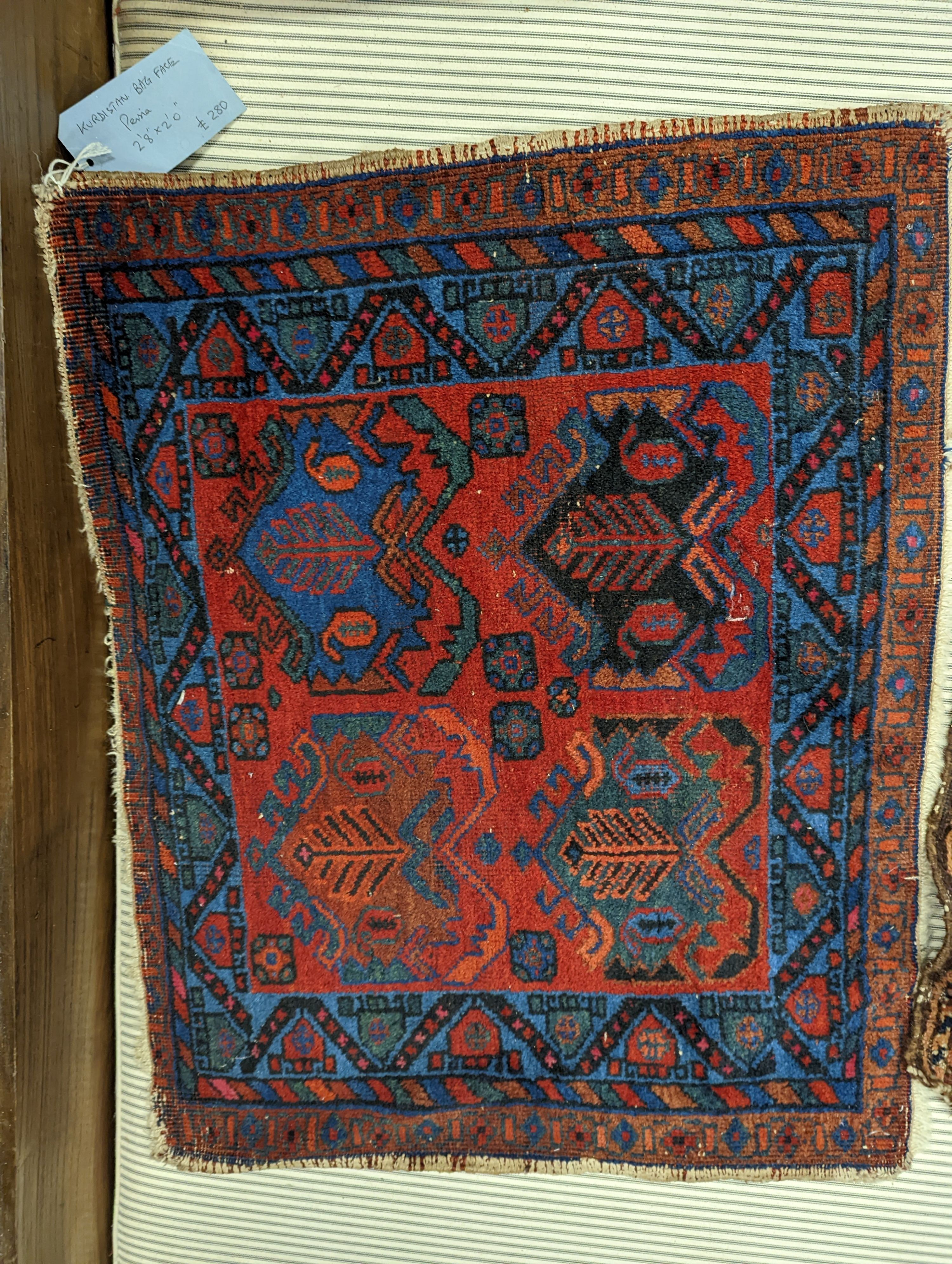 A Kurdistan bag face, 77 x 62cm, five other bag faces and an Ersari Torba, 120 x 29cm